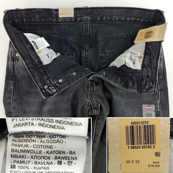 Levi's 501 Original Jeans Button Fly Black Wash Men's "30x32" Actual 32x31 NWT - Picture 9 of 10